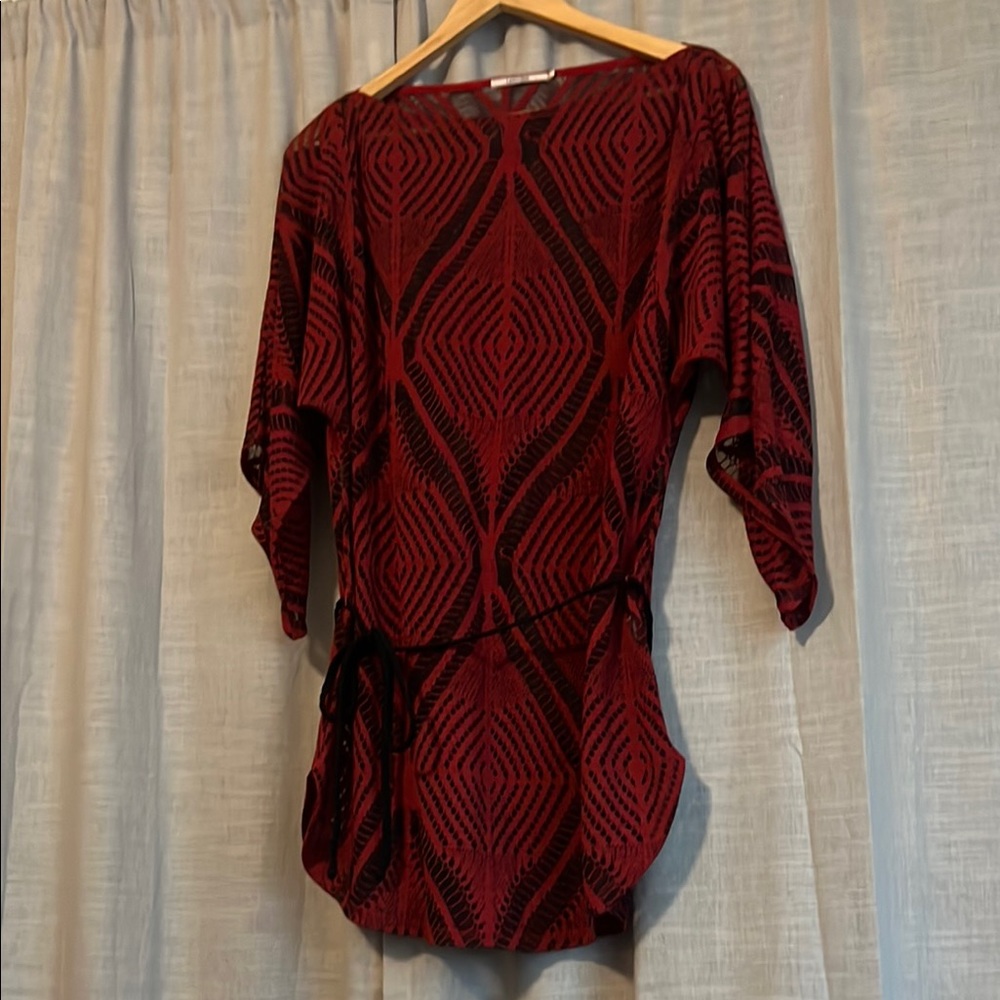 Language Red Asymmetrical Blouse with Relaxed Fit